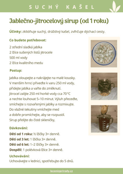 Jablečno-jitrocelový sirup na suchý kašel – domácí přírodní recept pro děti i dospělé.